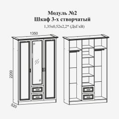 Женева №2 Шкаф 3-х ств. с зерк.,2мя ящ. (ЛДСП бел/МДФ софт светл с пат зол) в Елабуге - elabuga.mebel24.online | фото 2