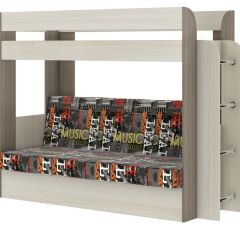 Кровать 2-х ярусная с диваном Карамель 75 (Музыка) Ясень шимо светлый/темный в Елабуге - elabuga.mebel24.online | фото
