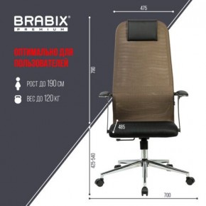 Кресло BRABIX PREMIUM "Ultimate EX-801" хром, плотная двойная сетка Х2, черное/коричневое, 532920 в Елабуге - elabuga.mebel24.online | фото 6