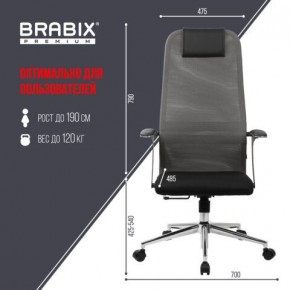 Кресло офисное BRABIX PREMIUM "Ultimate EX-801" хром, плотная двойная сетка Х2, черное/серое, 532918 в Елабуге - elabuga.mebel24.online | фото 5