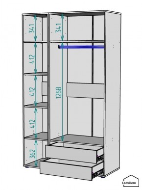 Шкаф Linnea MHR-3-2 2050х1200х510 (Белый-М 11.1.1) в Елабуге - elabuga.mebel24.online | фото 3