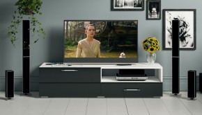 Тумба под ТВ Ларго 1,4, цвет корпус белый/фасады МДФ чёрный глянец, ШхГхВ 140х46х35 см., НЕ универсальная сборка в Елабуге - elabuga.mebel24.online | фото 12